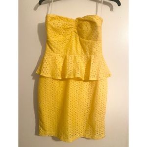 Strapless Yellow Peplum Dress
